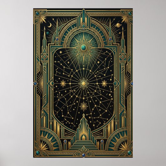 Art Deco Celestial Star Map Poster | Gold Teal (Vorne)