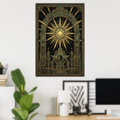 Art Deco Celestial Sun & Moon Poster | Gold Geomet (Heimbüro)