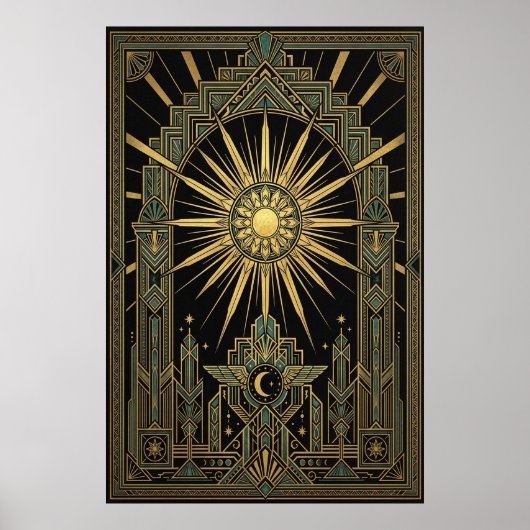 Art Deco Celestial Sun & Moon Poster | Gold Geomet (Vorne)