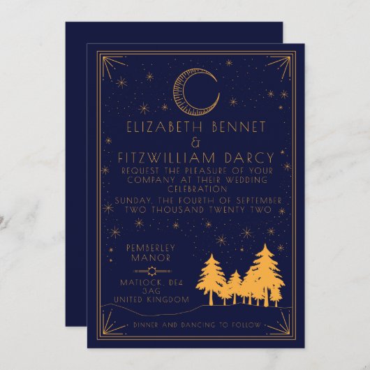 Art Deco Celestial Wedding Einladung (Vorne/Hinten)