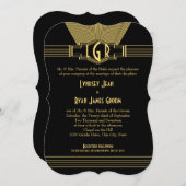 Art Deco Center Bühne Gold und Black Wedding Einladung (Vorne/Hinten)