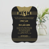 Art Deco Center Bühne Gold und Black Wedding Einladung (Stehend Vorderseite)