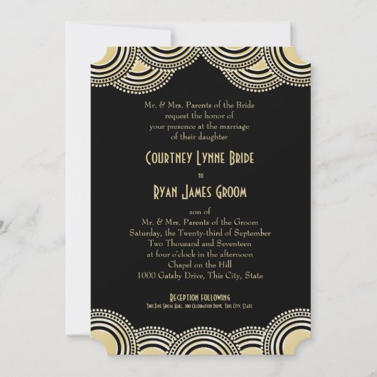 Art Deco Center Bühne Gold und Black Wedding Einladung (Vorderseite)
