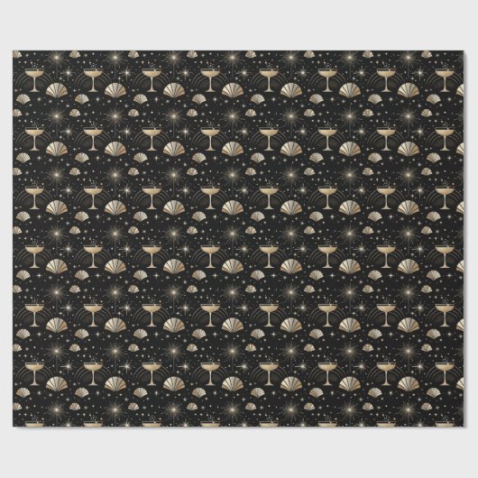 Art Deco Champagne Constellations Night Pattern Geschenkpapier (Flach)