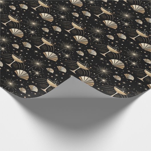 Art Deco Champagne Constellations Night Pattern Geschenkpapier (Ecke)