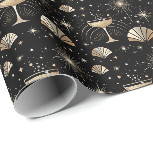 Art Deco Champagne Constellations Night Pattern Geschenkpapier (Rolleneckpunkt)