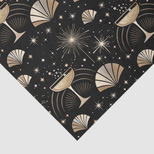 Art Deco Champagne Constellations Night Pattern Seidenpapier (Ausschnitt)