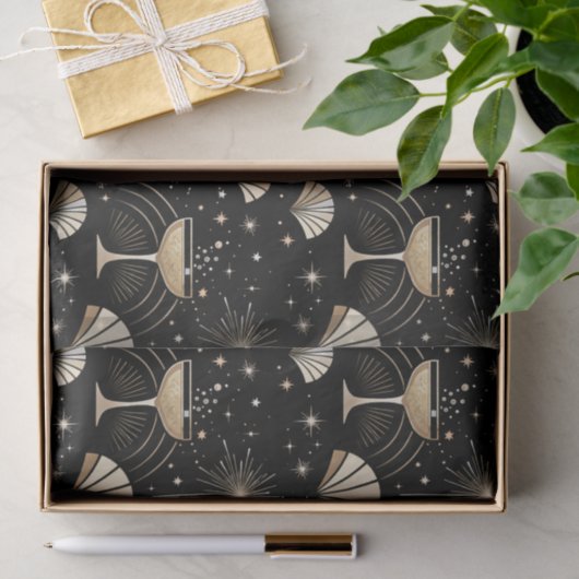 Art Deco Champagne Constellations Night Pattern Seidenpapier (Geschenk)
