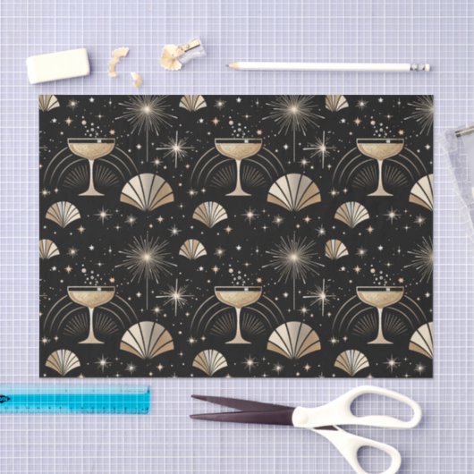 Art Deco Champagne Constellations Night Pattern Seidenpapier (Handwerk)