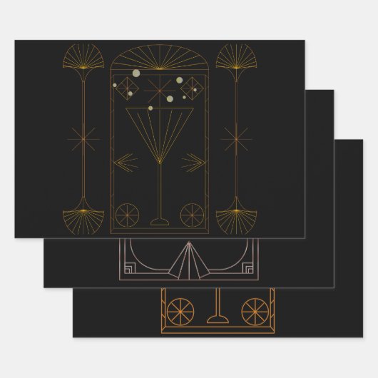 Art Deco Champagne Geschenkpapier Set (Set)