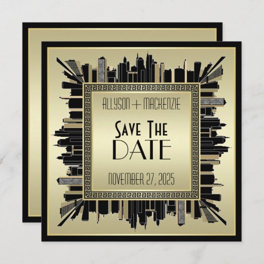 Art Deco Champagne Gold Gatsby Glam Einladung (Vorne/Hinten)