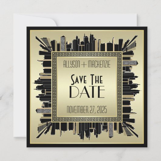 Art Deco Champagne Gold Gatsby Glam Einladung (Vorderseite)