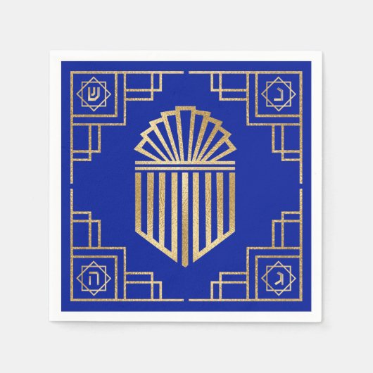 Art Deco Chanukkah Blau und Gold Design Serviette (Vorderseite)