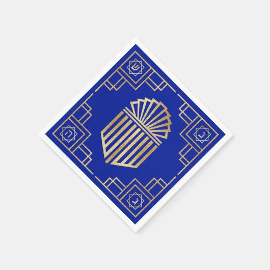 Art Deco Chanukkah Blau und Gold Design Serviette (Ecke)