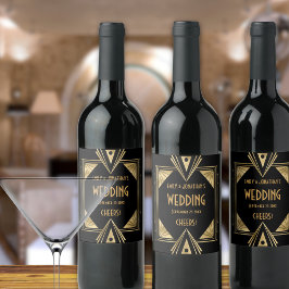 Art Deco Cheers Gold Black Wedding Weinetikett