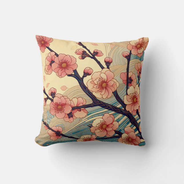 Art Deco Cherry Blossom Pillow Kissen (Vorderseite)