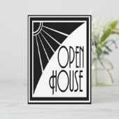 Art Deco Chic Black and White Open House Custom Einladung (Stehend Vorderseite)