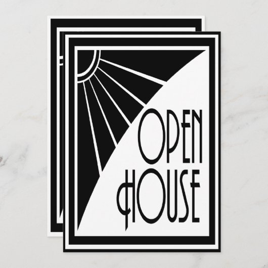 Art Deco Chic Black and White Open House Custom Einladung (Vorne/Hinten)