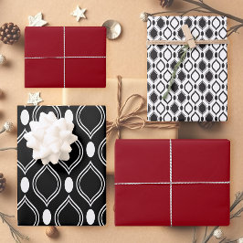 Art Deco Chic Pearls Black Burgundy Geschenkpapier Set