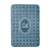 Art Deco Chinese Fret, Indigo und Sky Blue Badematte (Vorderseite Vertikal)