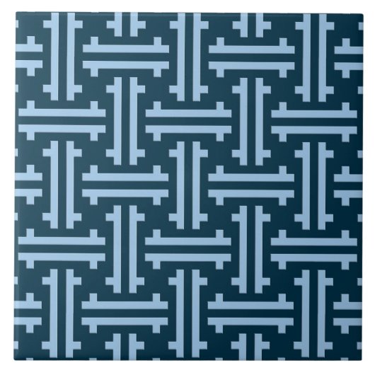 Art Deco Chinese Fret, Indigo und Sky Blue Fliese (Vorderseite)