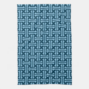 Art Deco Chinese Fret, Indigo und Sky Blue Geschirrtuch