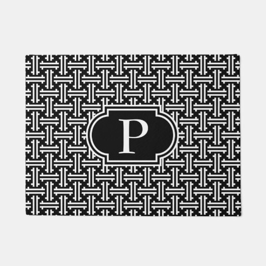 Art Deco Chinesisch Fret, Schwarz und Weiß Fußmatte (Vorderseite)