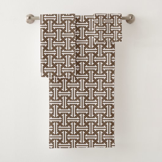 Art Deco Chinesisch Fret, Taupe Tan und Weiß Badhandtuch Set (Insitu)