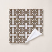 Art Deco Chinesisch Fret, Taupe Tan und Weiß Badhandtuch Set (Waschlappen)