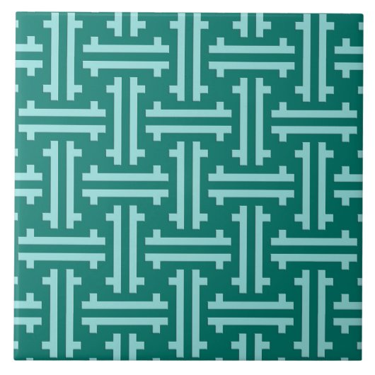 Art Deco Chinesisch Fret, Türkis und Aqua Fliese (Vorderseite)