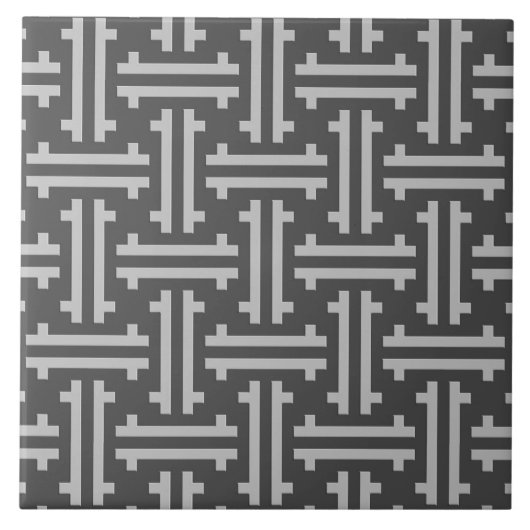 Art Deco Chinesisches Fret, Silber und Grau Fliese (Vorderseite)