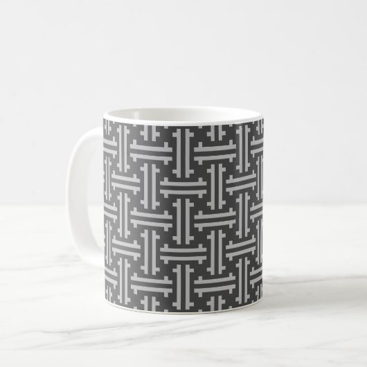 Art Deco Chinesisches Fret, Silber und Grau Kaffeetasse (Vorderseite Links)