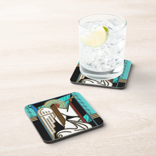 Art Deco Christmas Angel (Ceramic Tile) Getränkeuntersetzer (Rechte Seite)