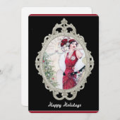 Art Deco Christmas Flapper Woman in Red Einladung (Vorne/Hinten)
