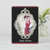 Art Deco Christmas Flapper Woman in Red Einladung (Stehend Vorderseite)