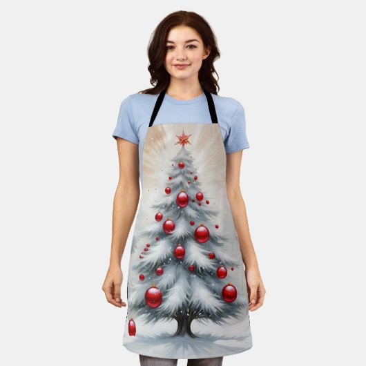 Art Deco Christmas Red Ornaments Winter Schürze (Getragen)