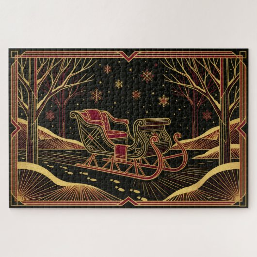 Art Deco Christmas Sleigh Jigsaw Puzzle (Horizontal)
