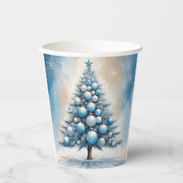 Art Deco Christmas Tree Blue Luxuriöse Ornamente Pappbecher