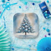 Art Deco Christmas Tree Blue Luxuriöse Ornamente Pappteller (Party)