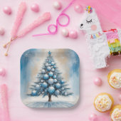 Art Deco Christmas Tree Blue Luxuriöse Ornamente Pappteller (Party)