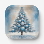 Art Deco Christmas Tree Blue Luxuriöse Ornamente Pappteller (Vorderseite)