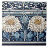 Art Deco chrysanthema Blume Art Nouveau Blue Fliese (Vorderseite)