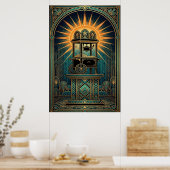 Art Deco Cinema Popcorn Machine Gold & Teal Poster (Küche)