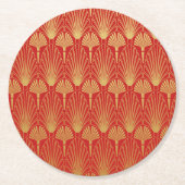 Art-Déco-Circle-Untersetzer - Rot und Gold Runder Pappuntersetzer (Vorderseite)
