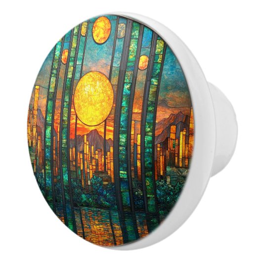 Art Deco Cityscape Landschaft Keramikknauf (Rechts)