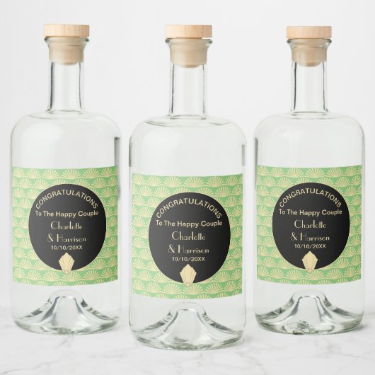 Art Deco Classy Green Black Gold Hochzeit Alkoholflaschenetikett (Flaschen)