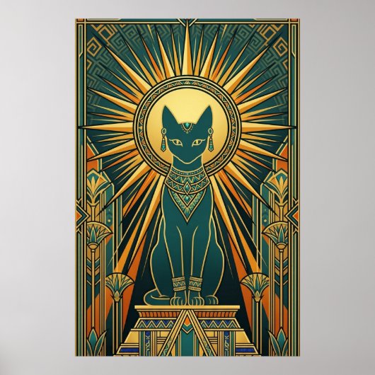 Art Deco Climbing Black Cat Wall Art Poster (Vorne)
