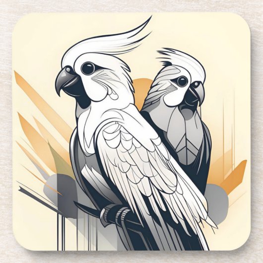 Art Deco Cockatiel Untersetzer Set (Vorderseite)