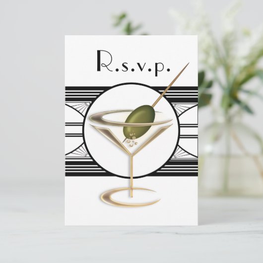 Art Deco Cocktail Design RSVP Karten (Stehend Vorderseite)