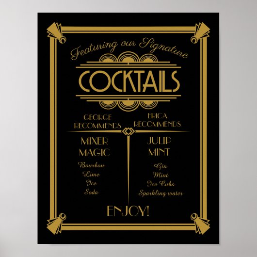 Art-Deco-Cocktail-Zeichen, Unterschrift, Bar Poster (Vorne)